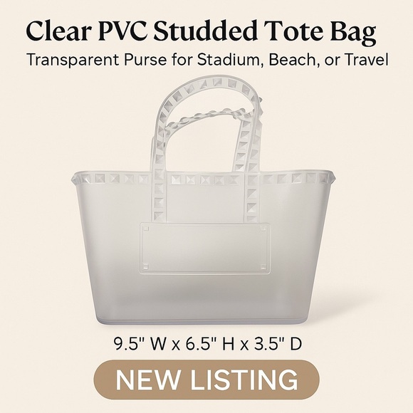 Clear PVC Studded Tote Bag – Transparent Purse for Stadium, Beach, or Travel - Picture 1 of 11